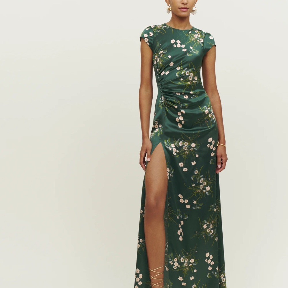REFORMATION - Birch silk dress in beautiful green floral “Buena” print